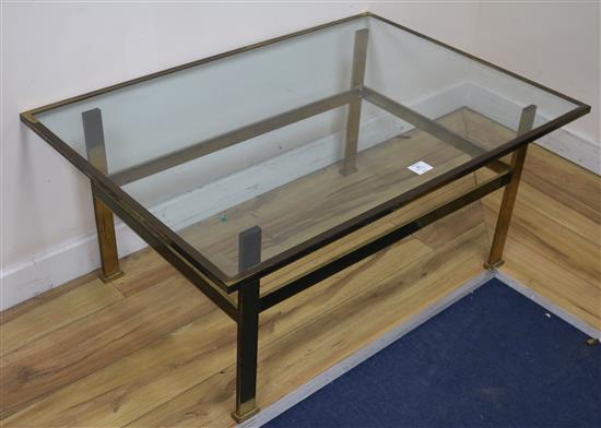 A plate glass topped gilt metal coffee table, W.100cm